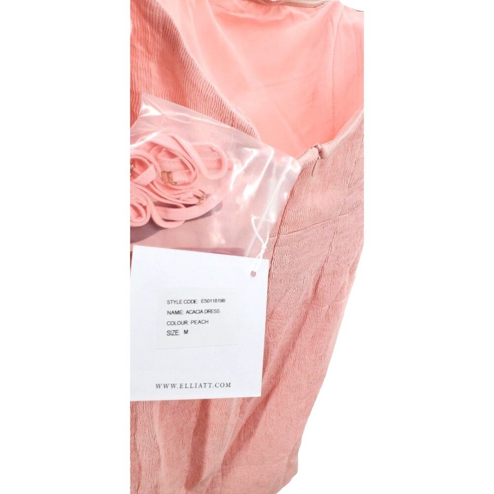 ELLIAT M Dress Acacia Crape Textured Off Shoulder Pleated Slit Front Knee Length - Picture 9 of 16